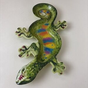 PIER 1 Green Gecko Platter Melamine Rainbow Serving Tray 19"x 11" Party